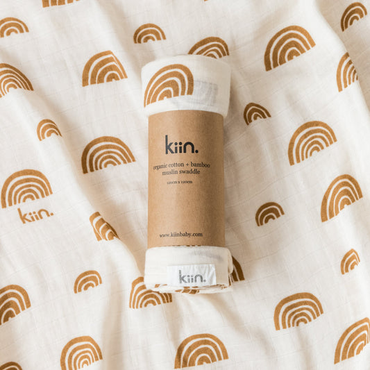 Kiin Baby Organic swaddle - Rainbow Ivory Umber